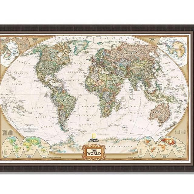 World Travel Map Wall Art Collection Executive National Geographic World Travel Map Framed Wall Art with Push Pin, 24x36, Antique Silver