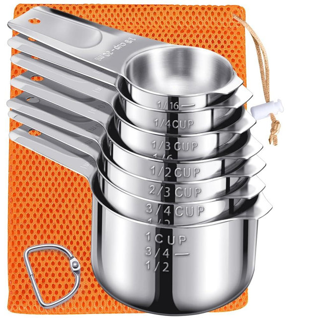 Measuring Cups, AMOHEE 7PCS Stainless Steel Measuring Cups with a Storage Bag for Cooking & Baking, Dishwasher Safe