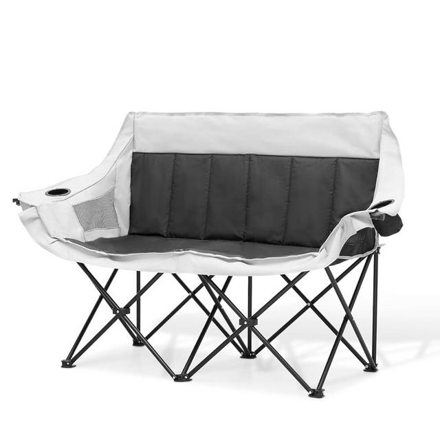 Magshion 40-Inch Folding Double Camping Loveseat Heavy-Duty Portable Collapsible 2-Person Love Seat Camp Chair Supports 500-lbs for Adults, Black and Light Gray