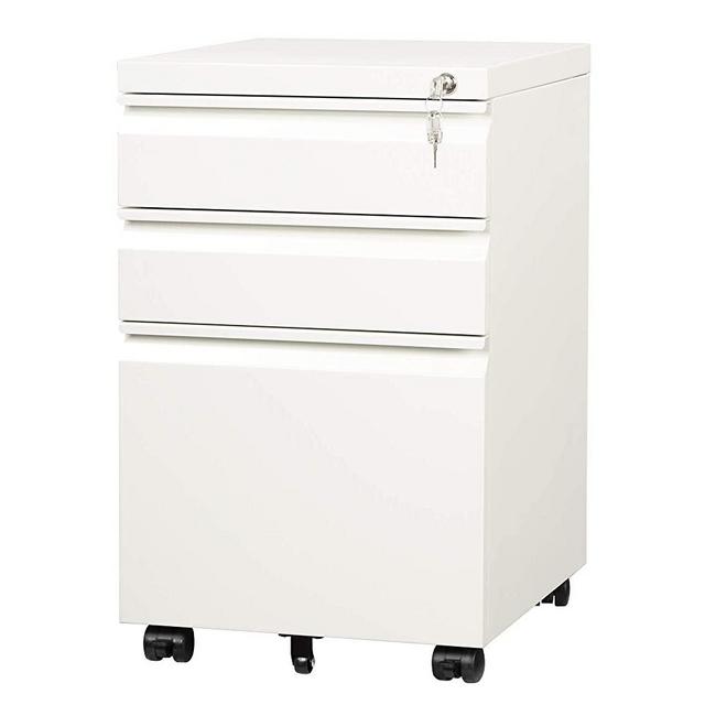 DEVAISE 3 Drawer Mobile File Cabinet Under Desk Office, Fully Assembled Except Casters, Letter/Legal Size, White