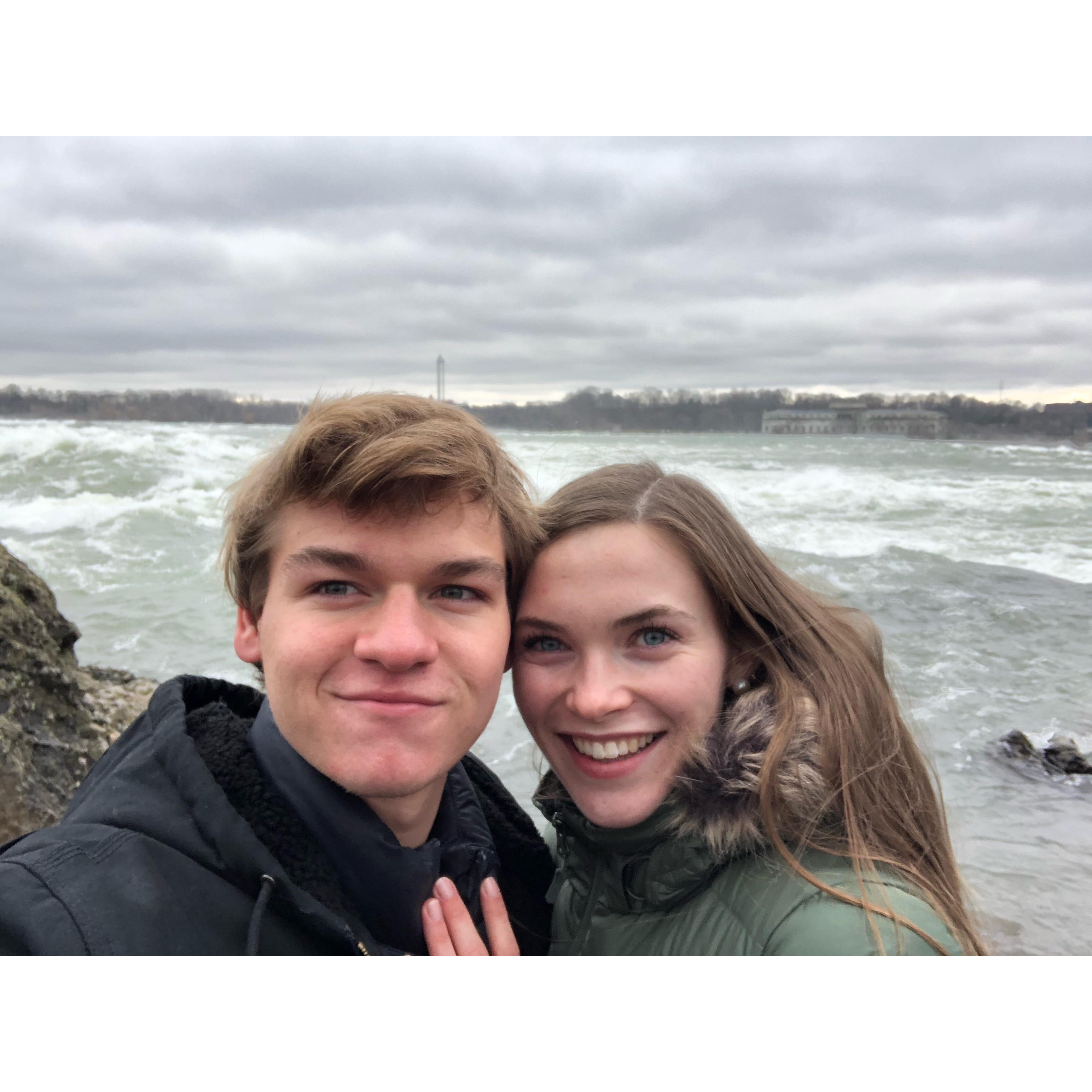 He proposed on Three Sisters Island at Niagara Falls on December 5, 2020.