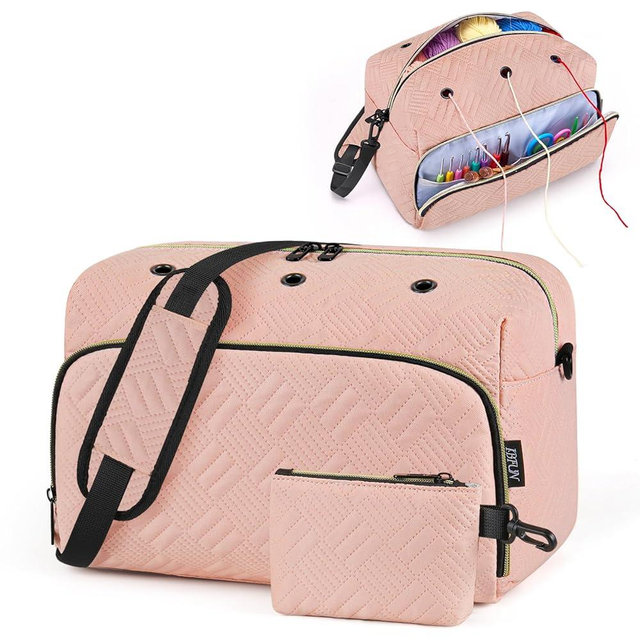 IBFUN Crochet Yarn Knitting Bag 2 Pcs Yarn Storage Organizer Crocheting Bags for Beginners with Shoulder Strap for Knit Accessories Needles Hooks