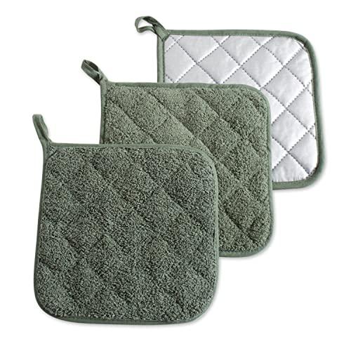 DII Terry Oven Set Quilted 100% Cotton, Potholder, Artichoke Green 3 Count