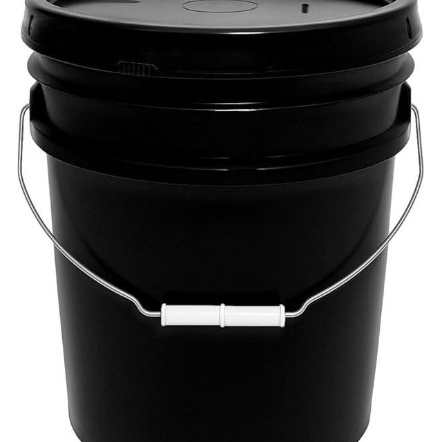 MKS Plastics 5-Gallon Bucket with Airtight Lid – Made in USA, Food Grade BPA Free Plastic, Heavy Duty Multi-Use, Metal Handle with Grip, Stackable Storage – Black, 1 Pack