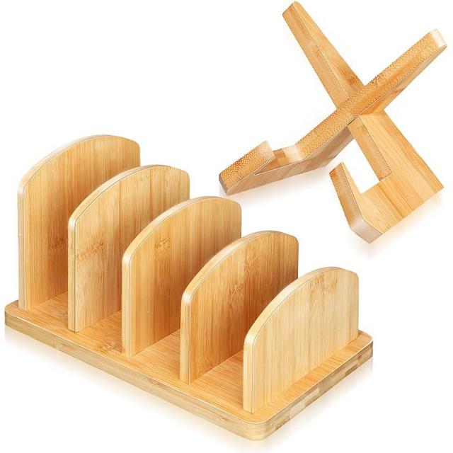 Wenqik 2 Pcs Recipe Book Stand Cookbook Wood Holder 4 Slot Tabletop Bookshelf Convenient Cookbook Storage Multifunctional Display Books Organizer for Countertops Desk Kitchen Decor