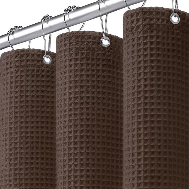 XOGUIBO Waffle Weave Shower Curtain - Brown Cotton Fabric Texture Heavyweight Shower Curtain for Bathroom,Washable,72Wx72L