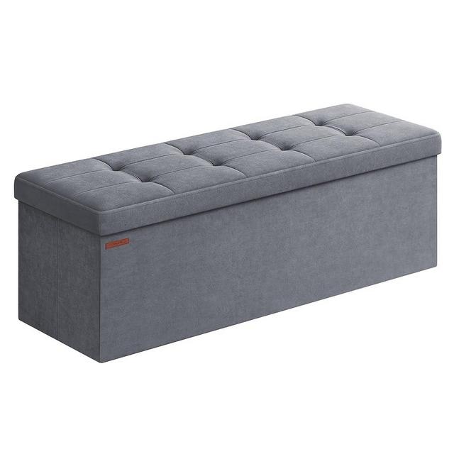 SONGMICS Storage Ottoman, Foldable Velvet Storage Bench, 2 Extra Storage Boxes, 15 x 43 x 15 Inches, 660 lb Load Capacity, for Entryway, Living Room, Bedroom, Slate Gray ULSF277G01