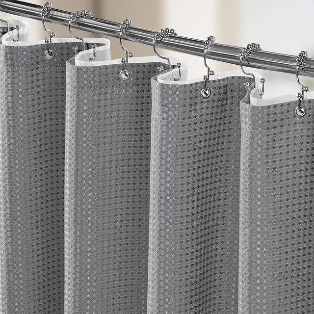 Vipfree 3 in 1 Shower Curtain Set, Waffle Shower Curtain and Liner Set with 12 Double Sided Shower Curtain Hooks, 258GSM Luxury Weighted Cloth Shower Curtains for Bathroom, 72 W x 72 H, Grey