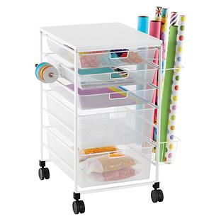 Elfa White Mesh Gift Wrap Cart