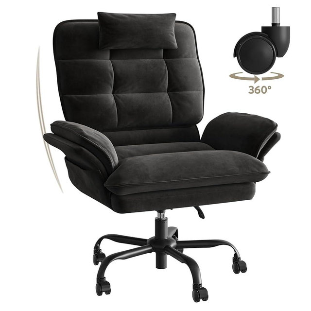 Bestier Cross Legged Office Chair, Criss Cross Chair with Adjustable Arms, 135° Reclining Velet Executive Chair with Wheels, Big and Tall Computer Desk Chair for Home, Office - Black