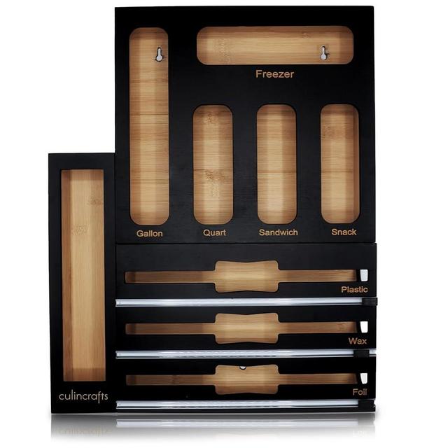 Kitchen Drawer Bag Organizer, Bamboo Storage Organizer, Holder for Gallon, Quart, Sandwich, and Snack Bags, Foil and Plastic Wrap Storage Organizer, Pantry and Drawer Organizer for Kitchen Storage