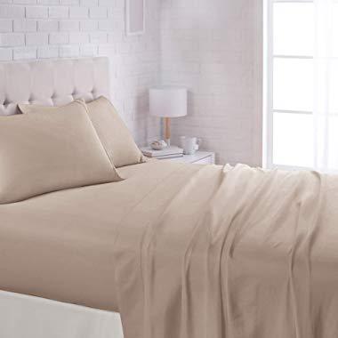 AmazonBasics Lightweight Super Soft Easy Care Microfiber Sheet Set with 16" Deep Pockets - Queen, Taupe