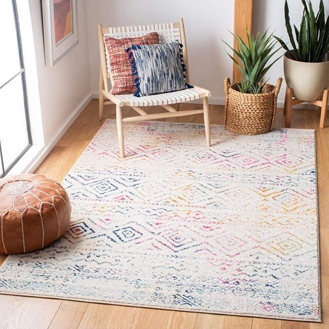 Safavieh Tulum Collection TUL267E Boho Moroccan Distressed Area Rug, 8' x 10', Ivory/Fuchsia