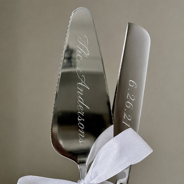 Engraved Wedding Cake Knife Set - Silver, No Ribbon