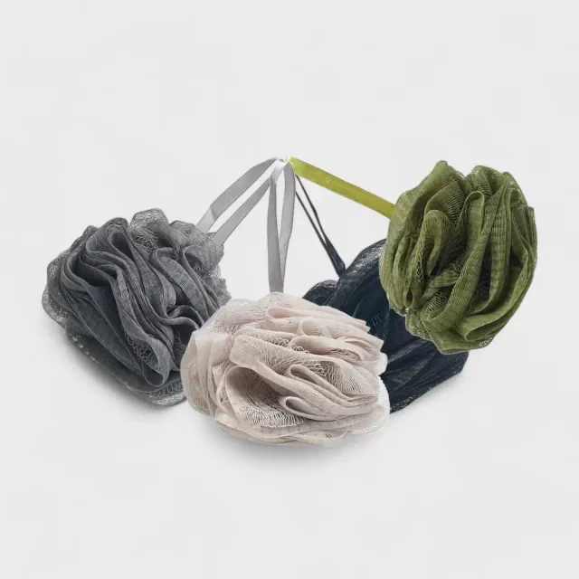 Spa Essentials 4 Pack Bath Loofahs - Shower Poufs with Reusable Travel Bag