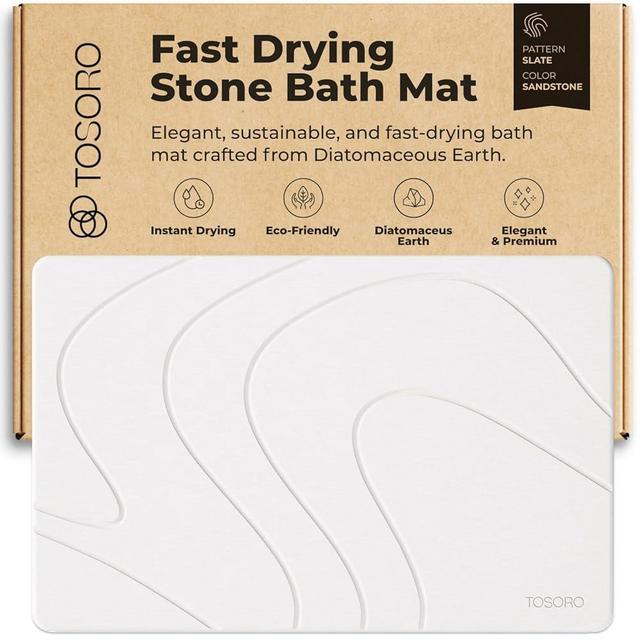 TOSORO - Stone Bath Mat, Diatomaceous Earth Non-Slip Stone Shower Mat - Quick Drying Absorbent Bath Mats for Bathroom - Elegant & Modern Design, Easy to Clean (23.5 x 15) - Sandstone