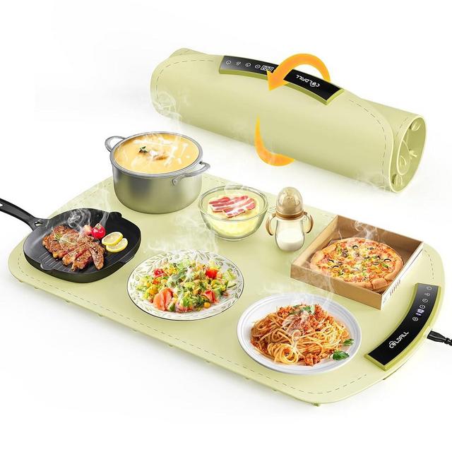 Warming Mat for Food - 8-Temp Electric Warmer Tray for Buffets, Parties with Child Lock & 4-Hour Auto Shut-Off, Easy to Clean for Baby Bottles, Thawing, Travel, Green