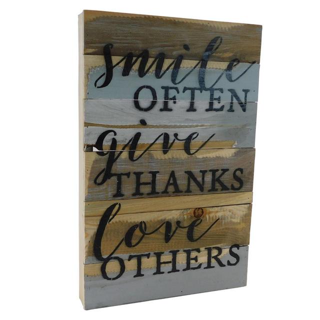 Sweet Bird & Co. "Smile, Give, Love" 12-Inch x 18-Inch Wooden Wall Art