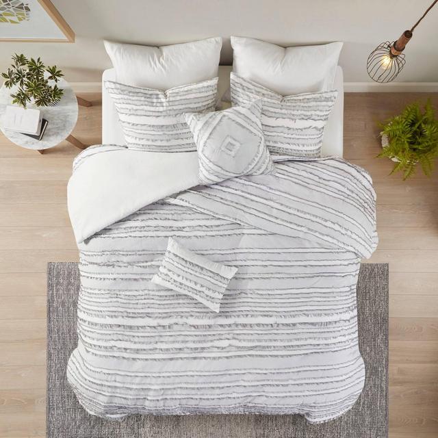 King/Cal King Jordan 5pc Cotton Clip Jacquard Duvet Cover Set Gray