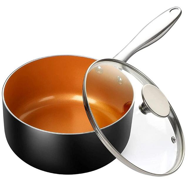 MICHELANGELO 1 Quart Saucepan with Lid, Ultra Nonstick Coppper Sauce Pan with Lid, Small Pot with Lid, Ceramic Nonstick Saucepan 1 quart, Small Sauce Pot, Copper Pot 1 Qt, Ceramic Sauce Pan - 1 Quart