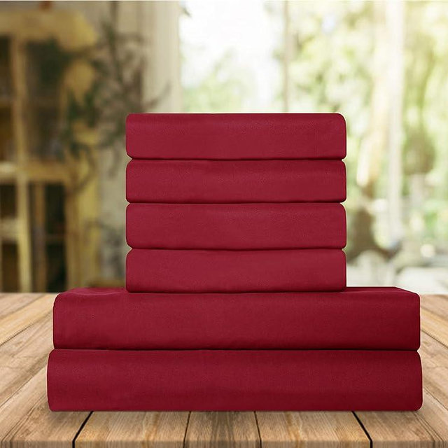 Elegant Comfort Luxury Soft Bed Sheets 1500 Premium Hotel Quality Microfiber Softness Wrinkle and Fade Resistant (6-Piece) Bedding Set, King, Burgundy Amaranth