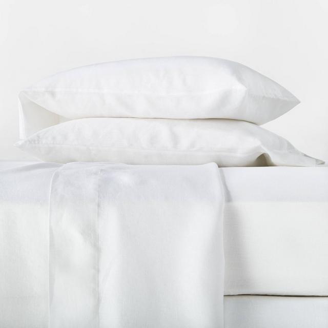 Queen 100% Linen Solid Sheet Set White - Casaluna™