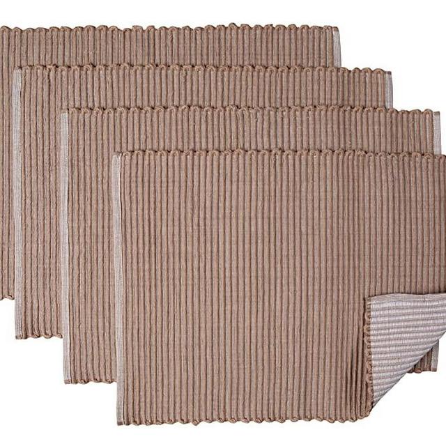 Sticky Toffee Basic Ribbed Reversible Placemat Set for Kitchen or Dining Table, 100% Cotton, 4 Pack, 14 in x 19 in, Tan