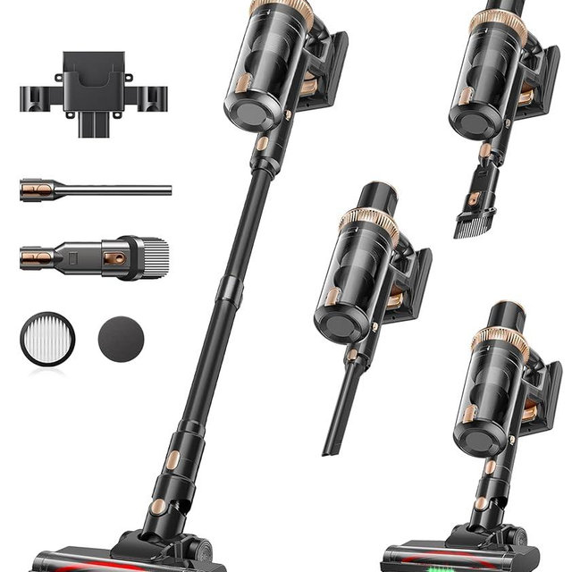 Cordless Vacuum Cleaner, 600W 55KPA 60Mins Vacuum Cleaners for Home,Anti-tangle Wireless Vacumm,Rechargeable Vacuum With Green Light,Powerful Stick Vacuum for Carpet/Hardwood Floors,Pet Hair,Black