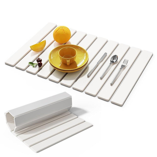 Large Stone Dish Drying Mats for Kitchen Counter,23.6“x 15.3”,Eco-Friendly,Foldable quick dry stone mat kitchen,Absorbent Diatomaceous Earth Mats for Dishes Bottles Cups Bathroom Any Countertop-white