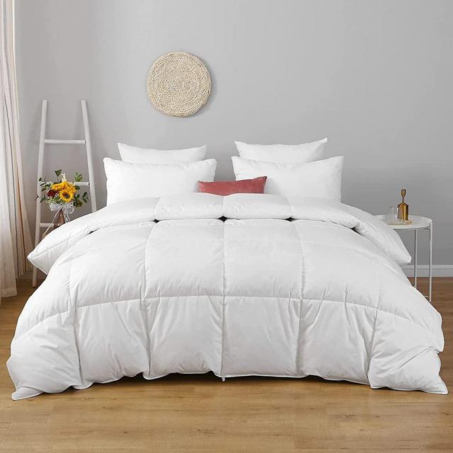 Ltinhome Feather Down Comforter Queen Size Goose Duck Feather Down Comforter, Down and Feather Duvet Insert with Cotton Cover, All Season Stand-Alone Down Comforter with Conner Tabs