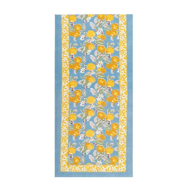 Citron Block Print Cotton Runner, 16" x 90" – Blue/Yellow
