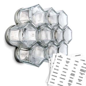 Gneiss Spice Small Empty Magnetic Spice Jars | Create a DIY Hanging Spice Rack on Your Fridge | Includes Hexagon Glass Jars, Magnetic Lids + Spice Labels (10 Small Jars, Silver Lids)