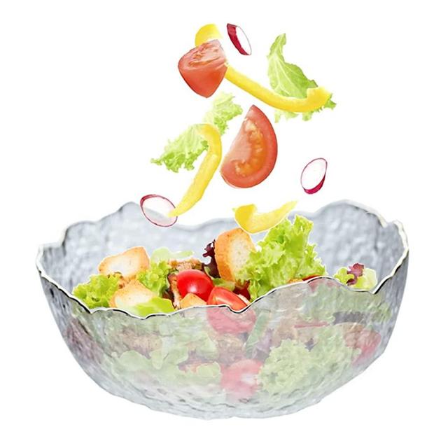 OBR KING Glass Salad Bowl with Gold Trim 72 oz Irregular Mixing Bowl Large Serving Bowls for Serving Fruit Nut Pasta Popcorn Chips Candy and Snack