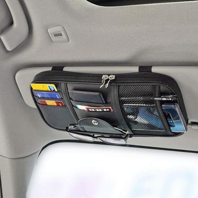 Da by Car Sun Visor Organizer Auto Car Visor Pocket and Interior Accessories Car Truck Visor Storage Pouch Holder with Multi-Pocket Net Zippers(Black)