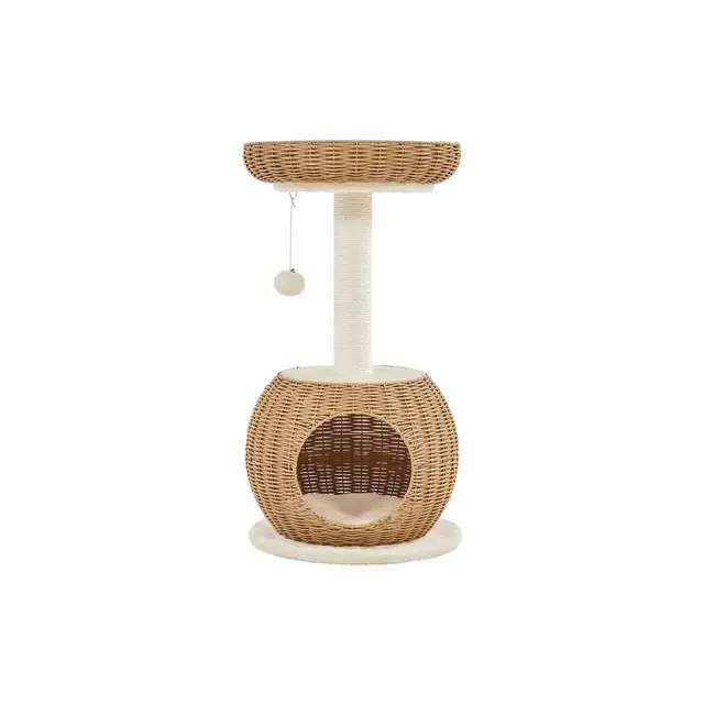 Yaheetech Rattan Cat Tree Cat House with Natural Sisal Scratching Post, Beige