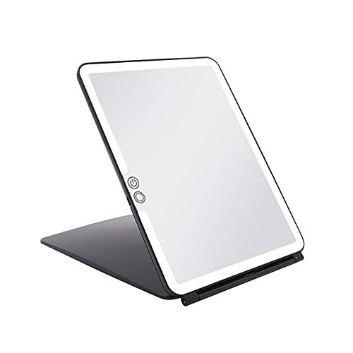 deweisn Folding Travel Mirror Lighted Makeup Mirror with 72 LEDs 3 Colors Light Modes USB Rechargable 1800mA Batteries Portable Ultra Thin Compact Vanity Mirror with Touch Screen Dimming for Cosmetic