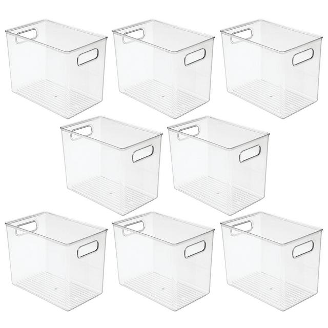 mDesign Plastic Deep Stackable Food Storage Organization Container Bin with Handles for Kitchen, Pantry, Cabinet, Refrigerator, Freezer, Countertop - Ligne Collection - 8 Pack, Clear