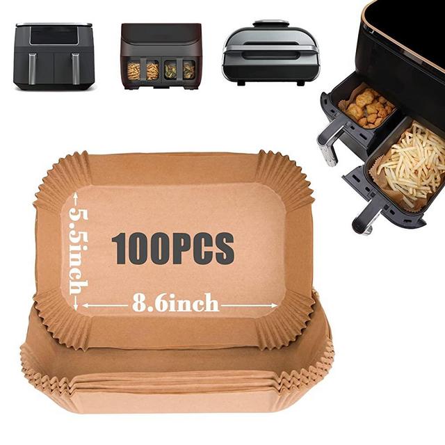 GOAUS Air Fryer 100 Pcs Rectangular Paper Liners Disposable for Dual Air Fryer with 2 Baskets 8 Qt and above, 8.6x5.5 inches Parchment Paper Rectangle, Fit Ninja DZ201 DZ401 IG651