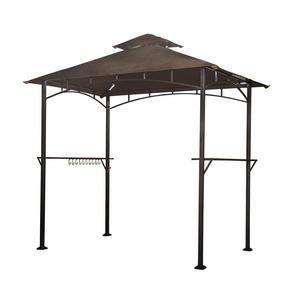 sunjoy L-GG001PST-F 8' X 5' Soft Top Brown Double Tiered Canopy Grill Gazebo With 4Pcs Led Gazebo Grill,