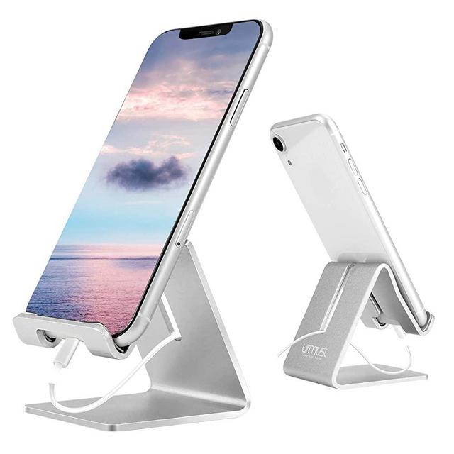 Desk Cell Phone Stand Holder Aluminum Phone Dock Cradle Compatible with Switch, All Android Smartphone, for iPhone 11 Pro Xs Xs Max Xr X 8 7 6 6s Plus 5 5s 5c, Accessories Desk (Silver)