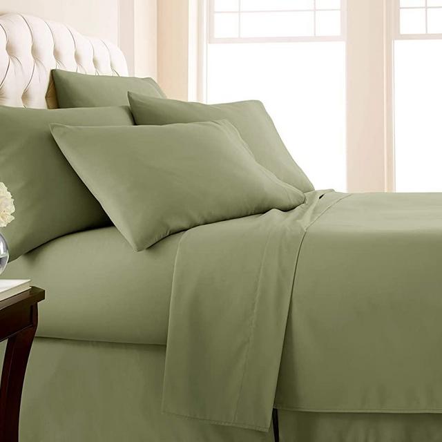 SouthShore Fine Living Inc. 6-Piece, 21-Inch Extra Deep Pocket Bed Sheet Set, Premium Quality, Easy Care, Shrinkage Free Sheet Set with 1 Flat Sheet, 1 Fitted Sheet, 4 Pillowcases, Sage Green, King