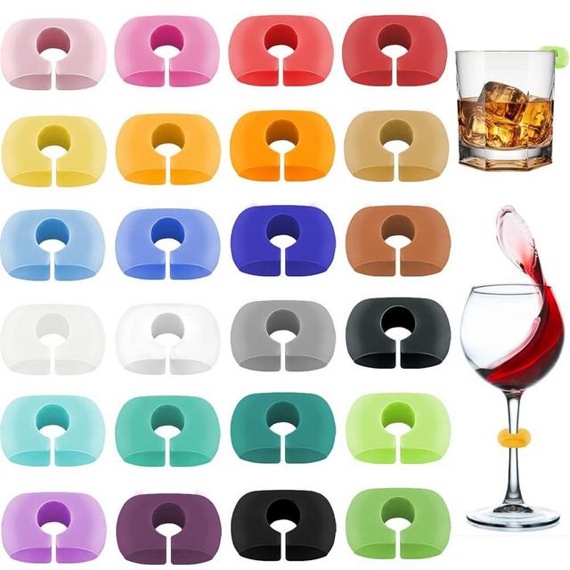 24Pcs Wine Glass Markers Charms,Drink Tagsglass Markers for Drinks Wine Tags for Bottles Cup Labels Silicone Wine Marker,Suitable for Wine Glasses Champagne Glasses and Beverage Glasses(colorful)