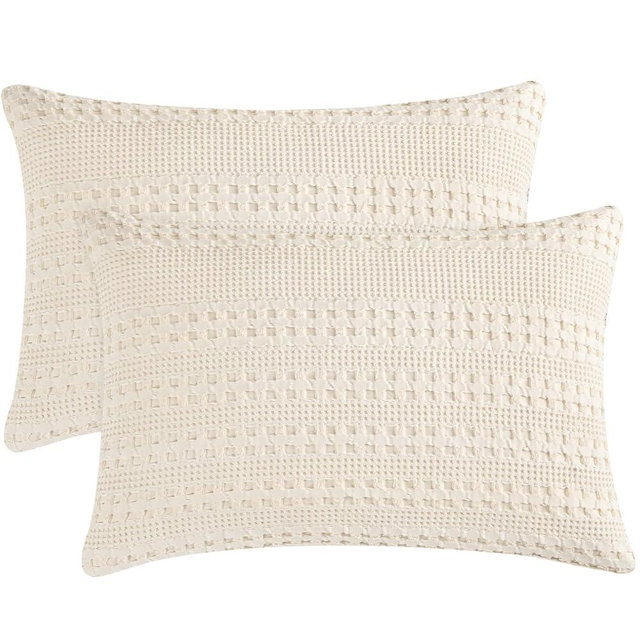 PHF 100% Cotton Waffle Pillow Shams Standard Size, 2 Pack 20" x 36" Soft Skin-Friendly Pillowcases, No Filling, Aesthetic Woven and Breathable Waffle Weave Pillow Case Covers for Bed, Undyed