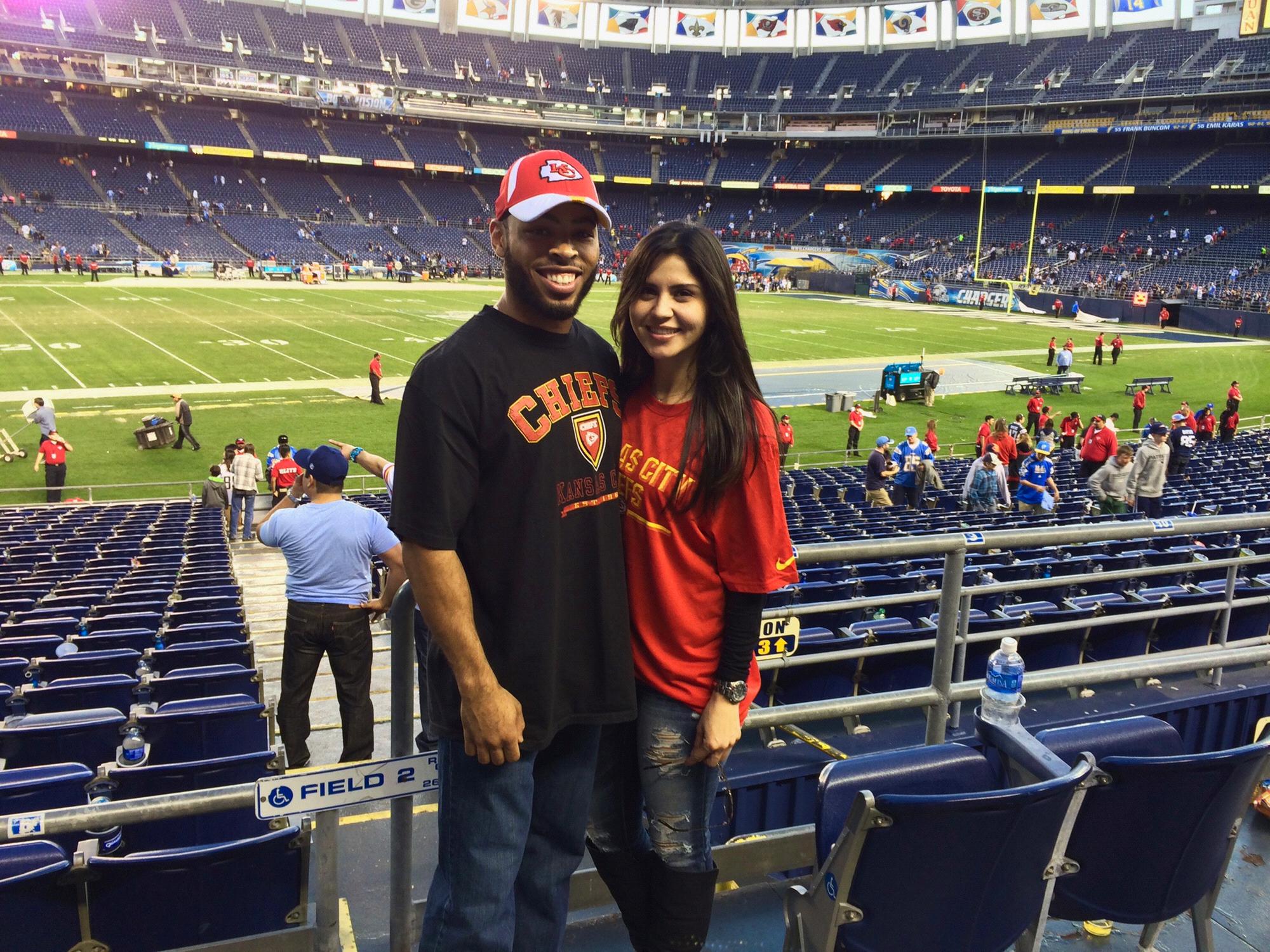 First football game. 
Qualcomm Stadium, San Diego, CA 
Chargers vs Chiefs 
Dec 2013