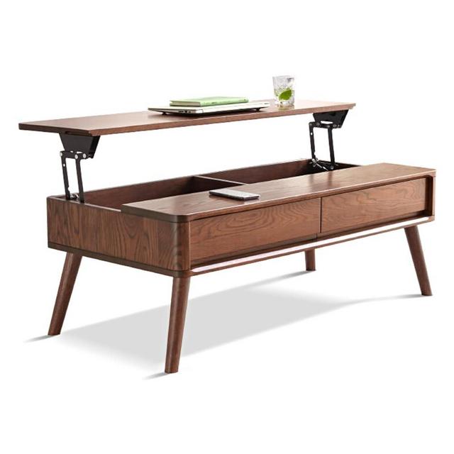 Grewood Lift Top Coffee Table - 100% Oak Wood Center Table with Hidden Storage Compartment - Modern Lift Coffee Table for Living Room Reception/Home Office - Walnut Color