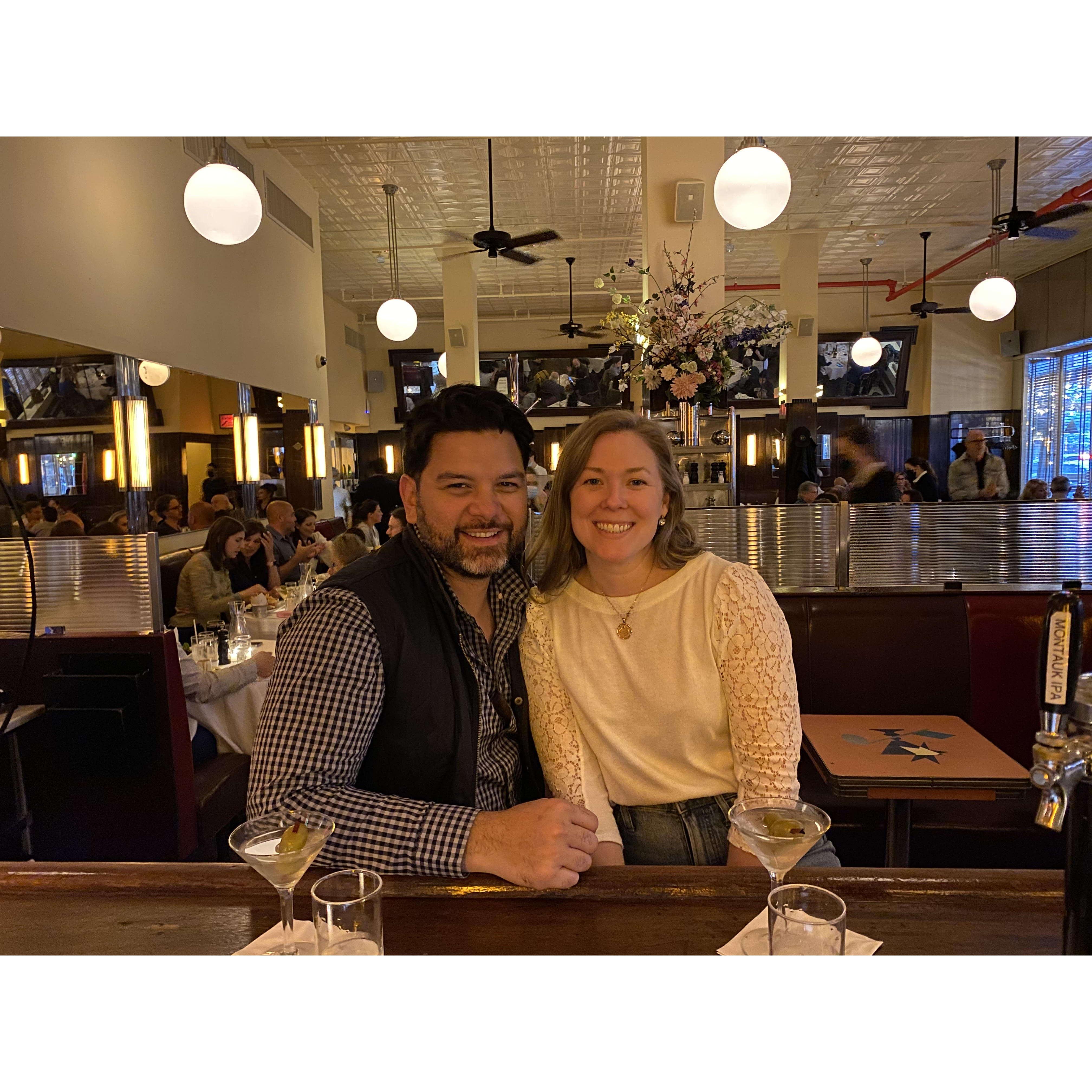 Toasting our engagement at The Odeon!