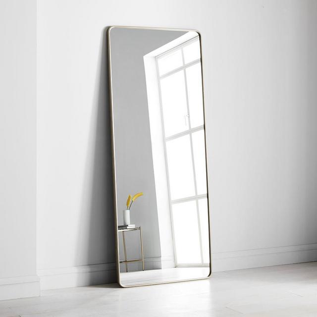 Modern Streamline Metal Floor Mirror Brushed Nickel