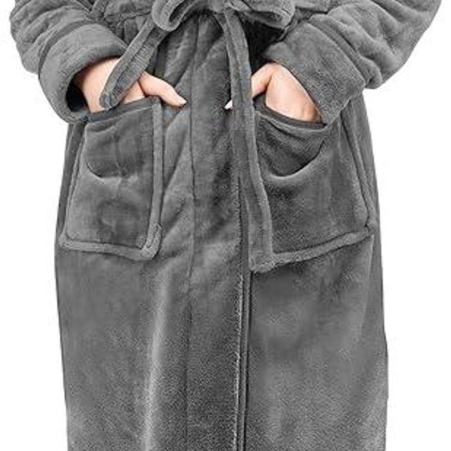 NY Threads Womens Fleece Hooded Bathrobe Plush Long Spa Robe