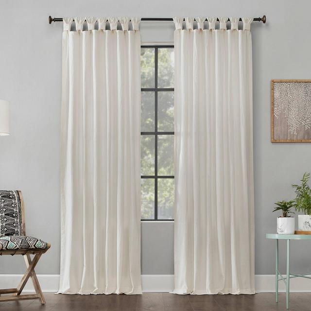 "52x84" Washed Cotton Twist Tab Light Filtering Curtain Ivory - Archaeo