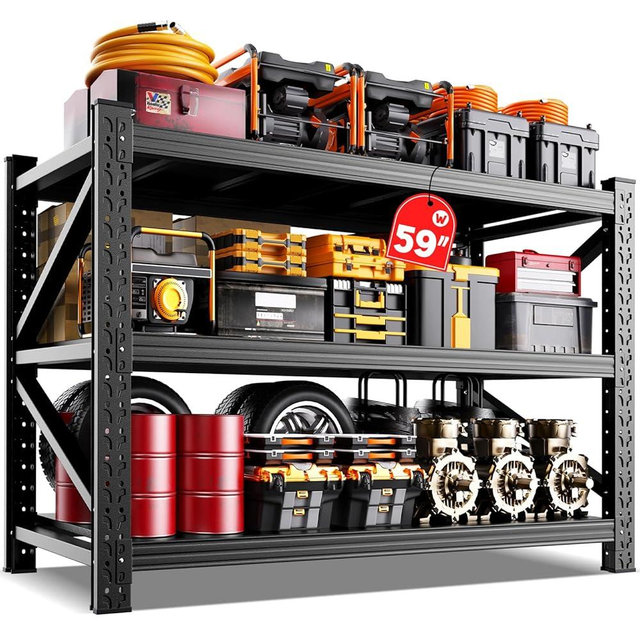 5000LBS Heavy Duty Garage Shelving,59''W Storage Shelves,Industrial Metal Storage Shelving,Easy to install Standing Garage Shelf,3 Tier Adjustable Shelving Unit for Warehouse,Basement,54"H x 59W x 20D